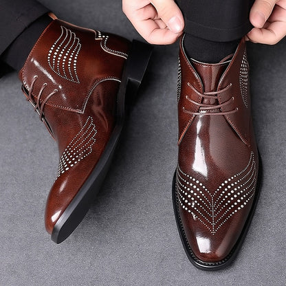 Leather Brogue Burgundy Glossy Faux Ankle Men's Wingtip