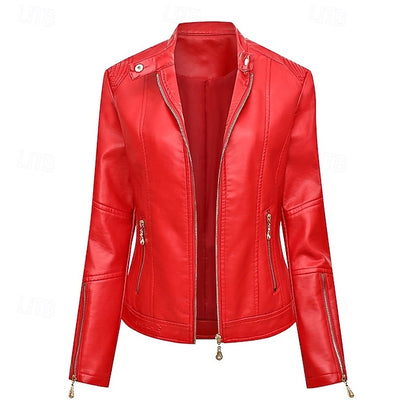 Women's Faux Zipper Comfortable Jacket Leather Pocket