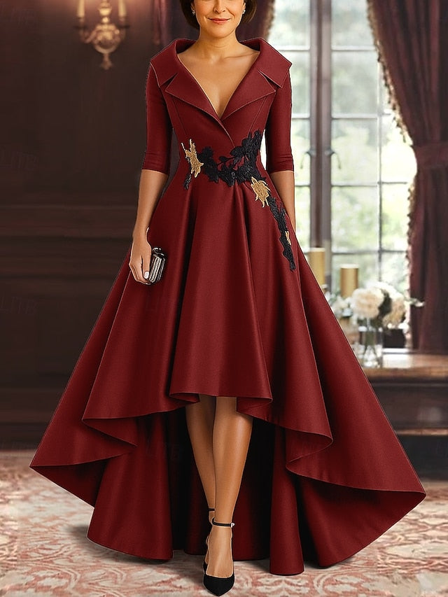 Mother Split A-Line High Bride the of Dress Black Elegant Red