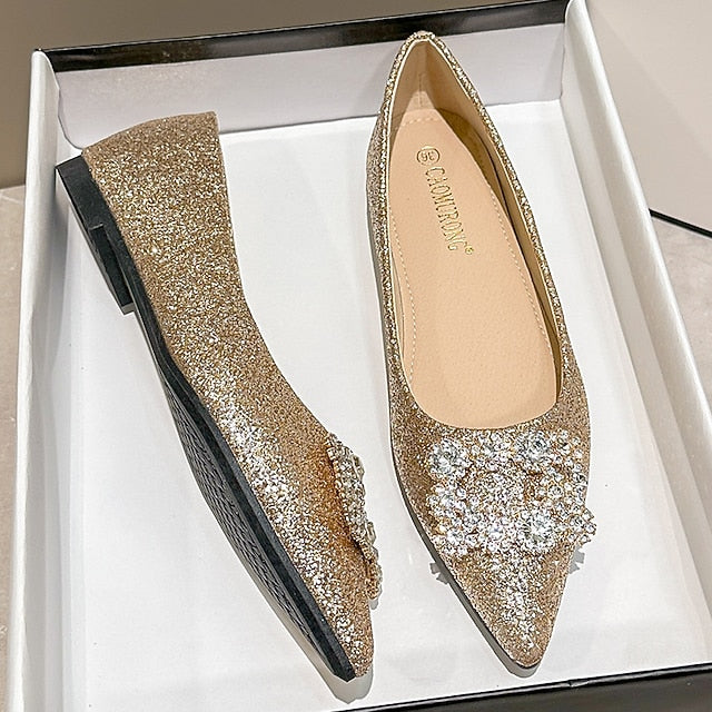 Glitter Flats Rhinestone Silver with Embellished Women's
