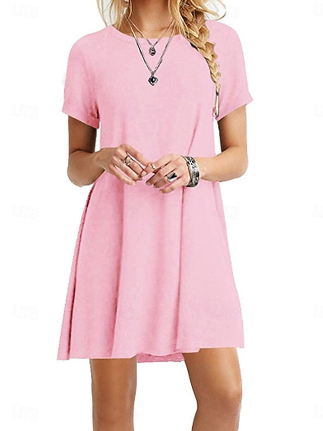Women's Mini Dress T Shirt Dress Tee Dress Solid Color