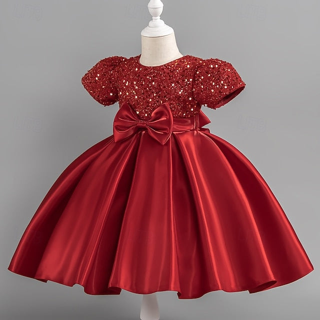 Sleeve Toddler Wedding Girls' Sequin Dress Party Short