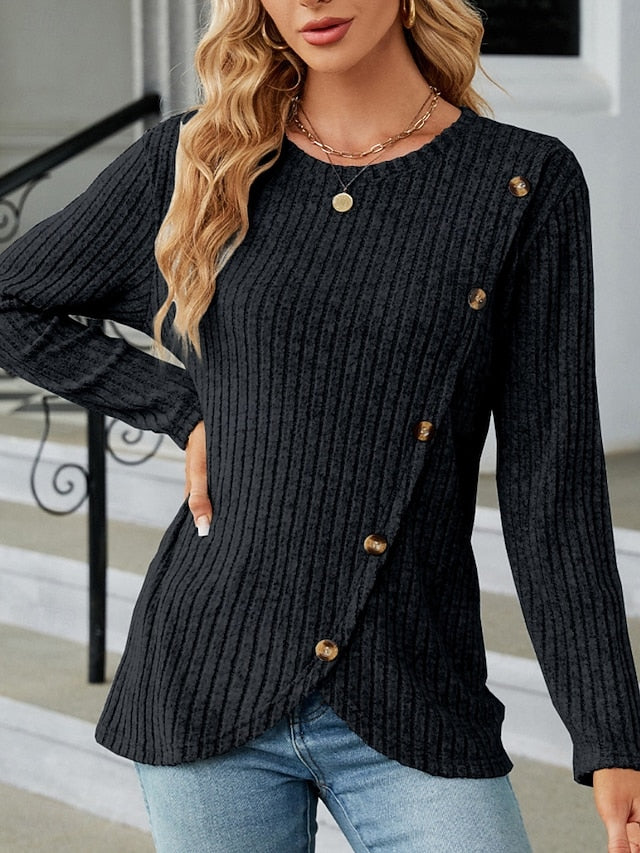 Women's Blouse Solid Color Stylish Casual Long Sleeve Crew