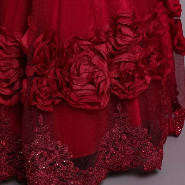 Little Girls' Party Dress A Floral Line Plain Kids