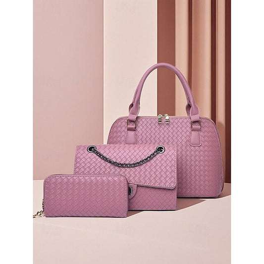 Handtaschen-Set Braun Leder Damen Gewebt - 3-teilig Kunstleder