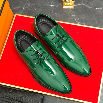 for Formal Shoes Glossy Leather Patent – Green Lace-Up Men