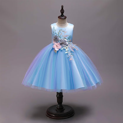 Floral Kids Purple Dress Party Blue Blushing Lace Girls'