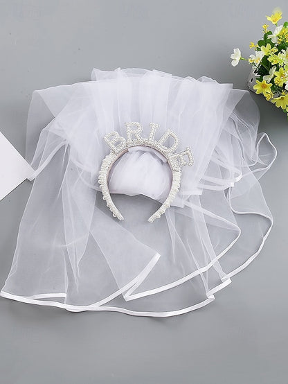 Pearl-Embellished 'BRIDE' Headband Veil – with
