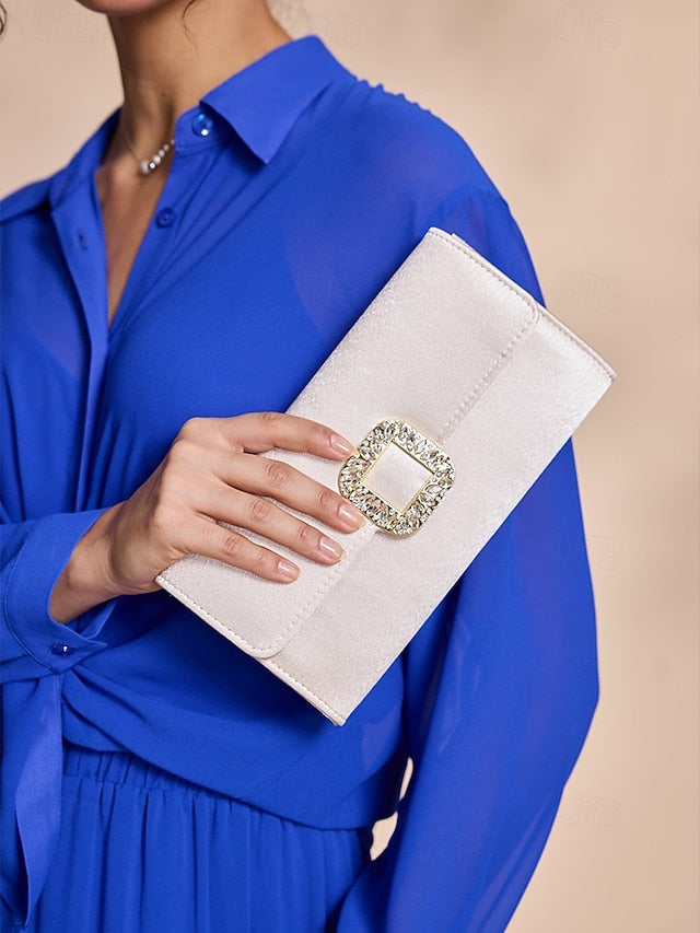 Rhinestone Women's White Elegant Buckle with Clutch - Satin