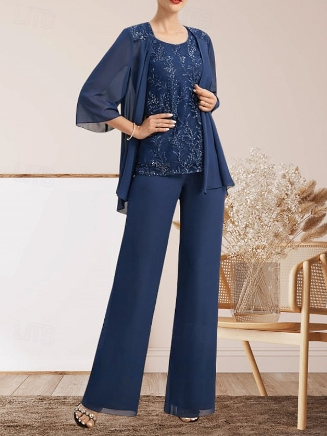 the Mother Guest of Wedding Pantsuit Dress Bride Elegant Piece 3