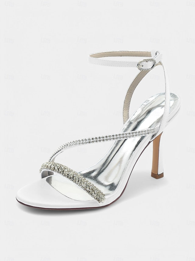 Satin Sophisticated Champagne – Rhinestone Strappy Heels