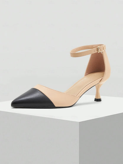 Kitten Women's Two-Tone Stylish Pointed Ankle Heel Toe