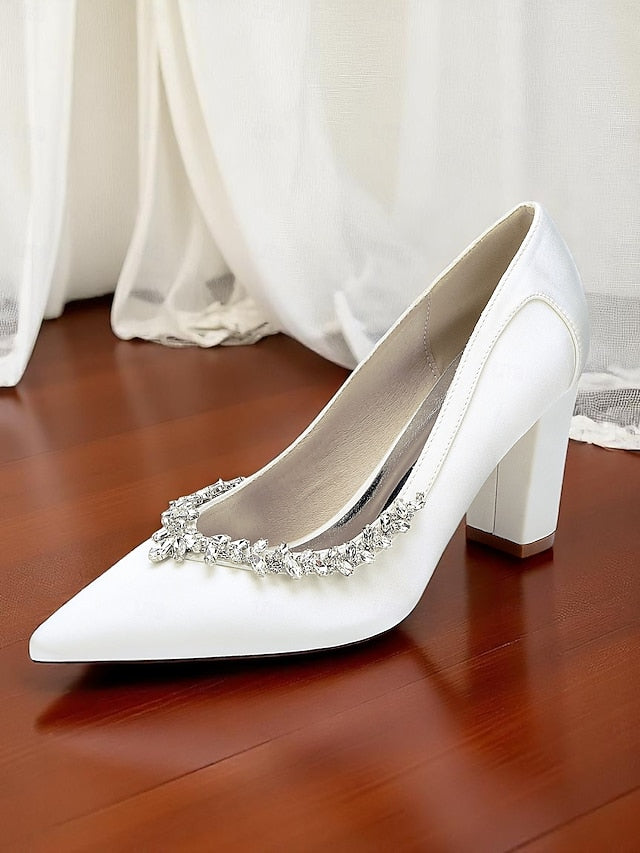 Heel Pink Pumps Women's Wedding Satin Block