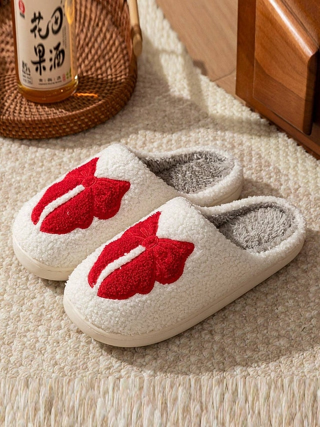 Women's with Soft Slippers and - Bowknot Design Red White