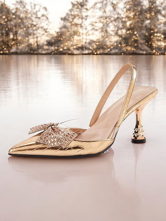 Bow Heels Quilted Gold Slingback with Women's Detail -