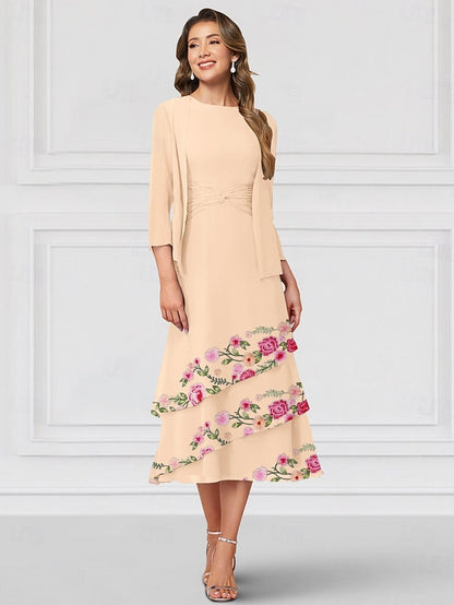the Mother of Elegant Neck A-Line Two Piece Crew Dress Bride