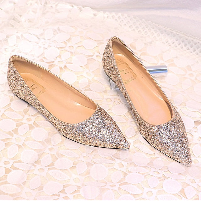 Flat Comfortable Glitter Shoes Pink Pointed – Women's Toe