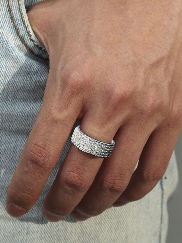 Wide Pave with Full Rings Band Rhinestone Men's
