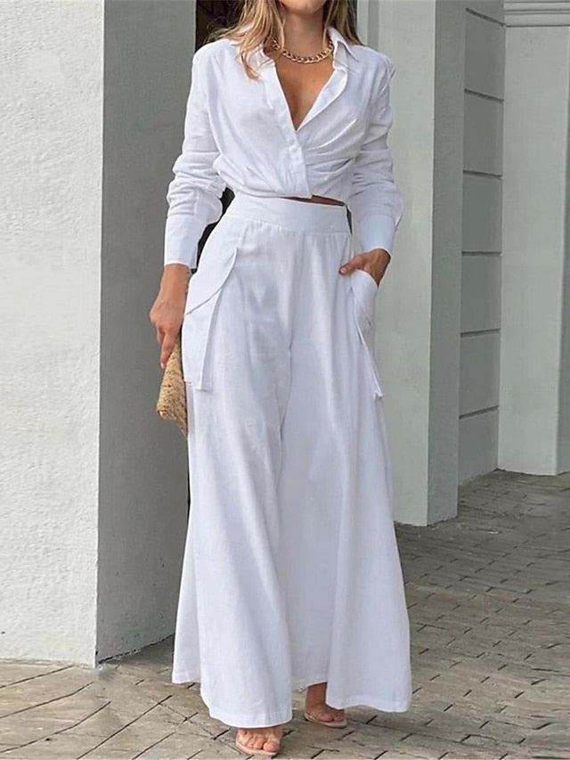 Women's Elegant Stylish Shirt Cotton Linen Sets Two Piece