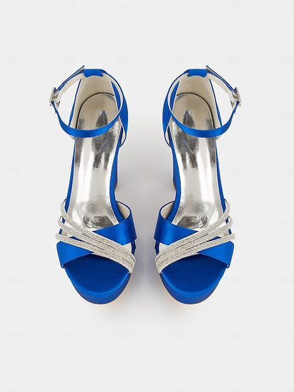 Satin Heel Purple with Straps Sandals Rhinestone High - Platform