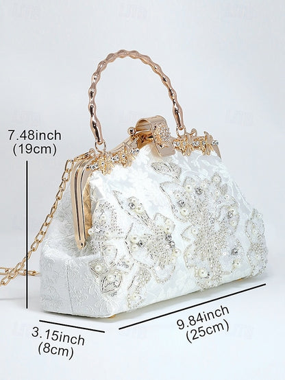 with White Floral Elegant Evening and Pearl Lace Handbag