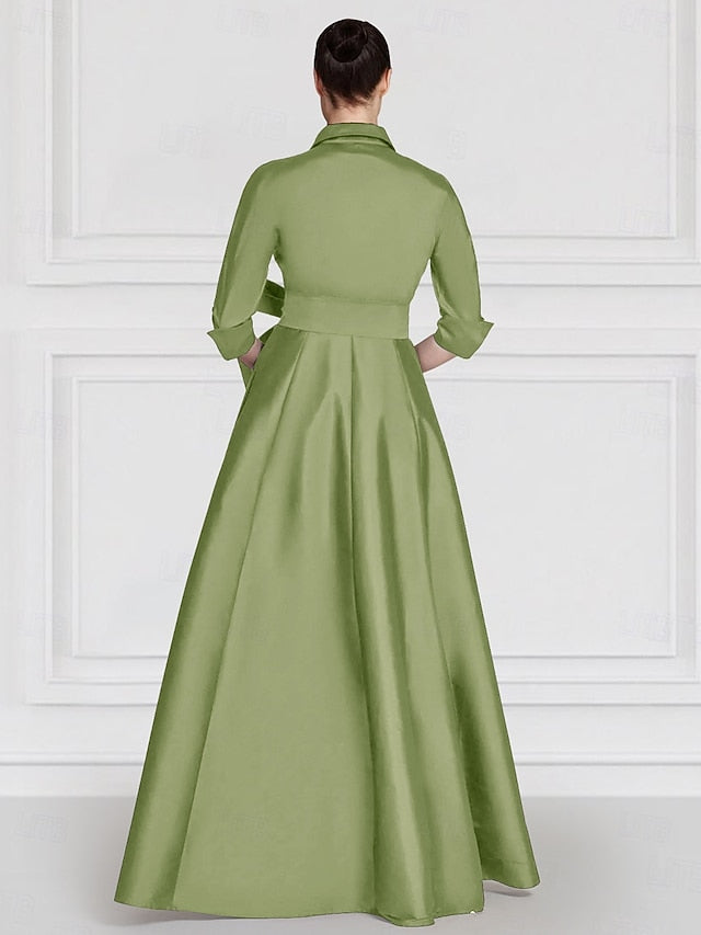 Mother Evening of the A-Line Bride Gown Satin Floral Embroidered