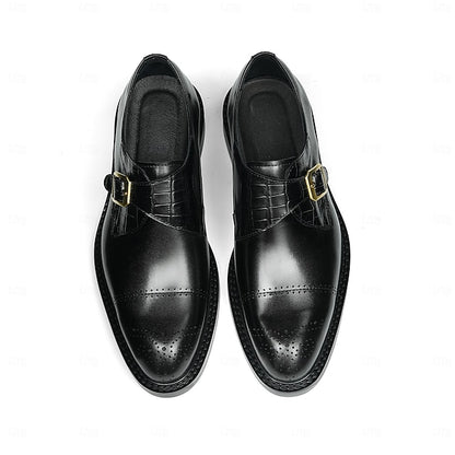 Genuine Leather Strap Black First Dress Monk Men's Shoes-