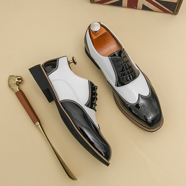 and Leather Gold Oxford Black Men's Patent with Shoes