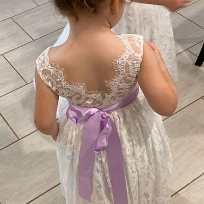 Solid Sleeveless Kids Dress Colored Girls' Party Wedding