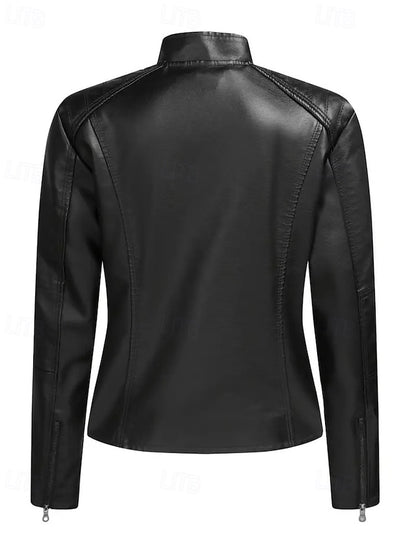 Faux Jacket Pocket Comfortable Leather Zipper Women's