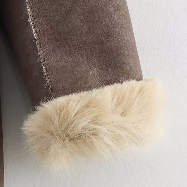 Warm Faux Fur Buttons Women's Comfortable Coat Pocket