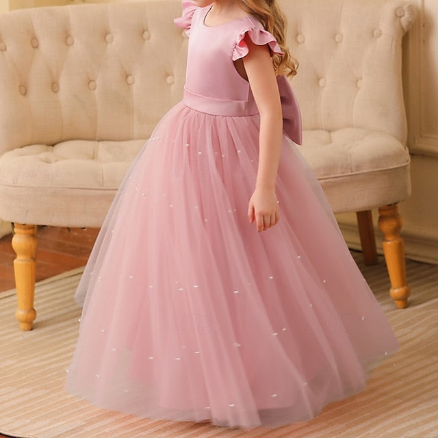 Solid Party Color Kids Dress Girl Flower Girls'