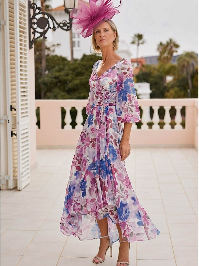 Dress Vintage V Neck Floral Mother the Elegant Bride of