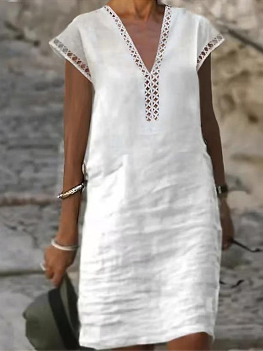 Women's White Yellow Green Summer Spring Midi Dress Faux