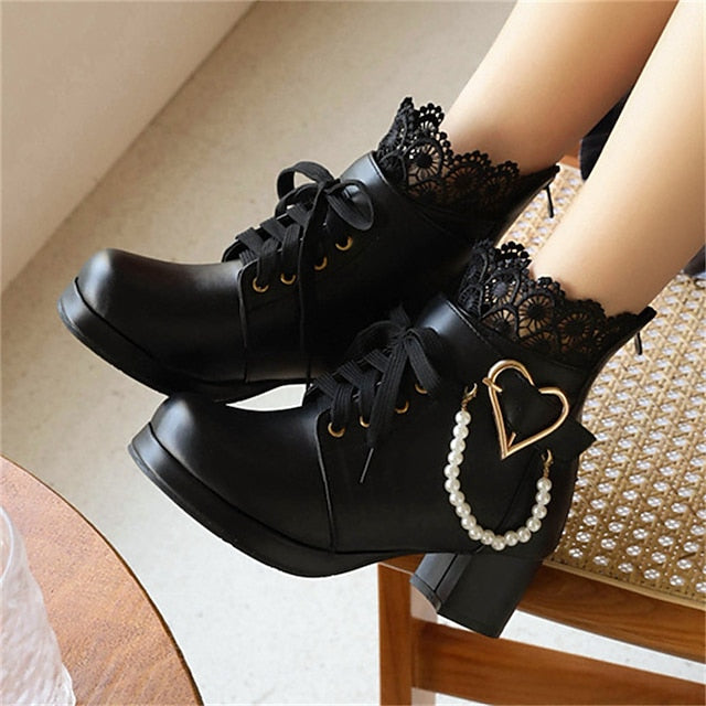 Ankle Women's – Wedding Bridal Lace-Up White Boots Shoes