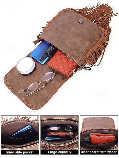 Sac bandoulière multi-poches en similicuir pour femme