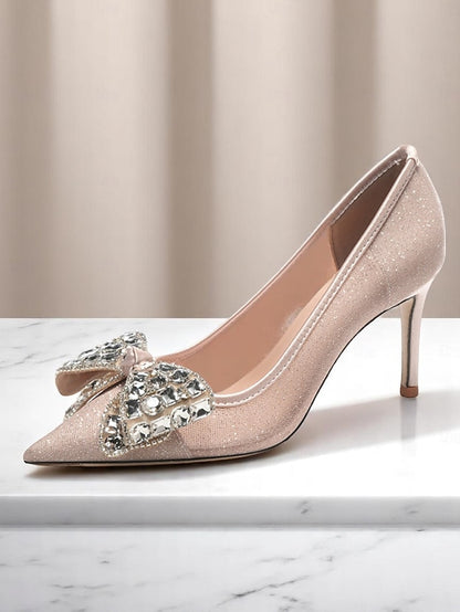 Women's Heels Bow Rhinestone High with Glitter