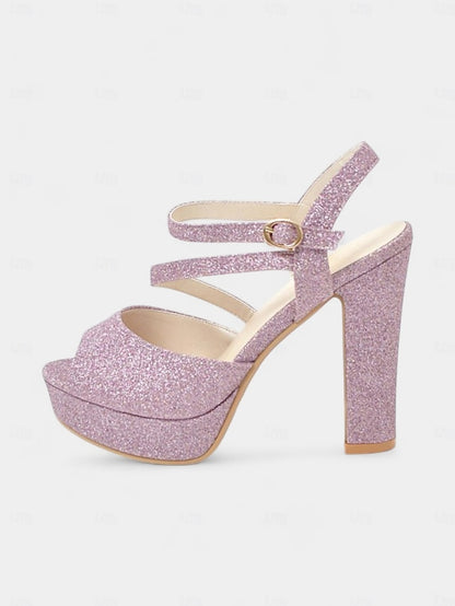Strap Heel Sandals Platform Ankle High with Glitter Women's