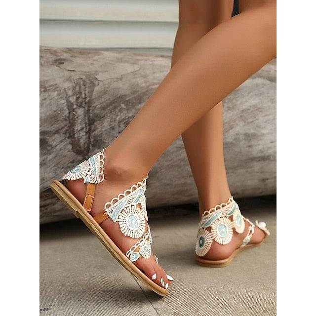 Boho Flat Floral Vintage-Inspired – Sandals Lace Women's