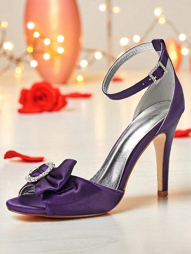 Rhinestone Women's Purple High with Satin Heel Sandals