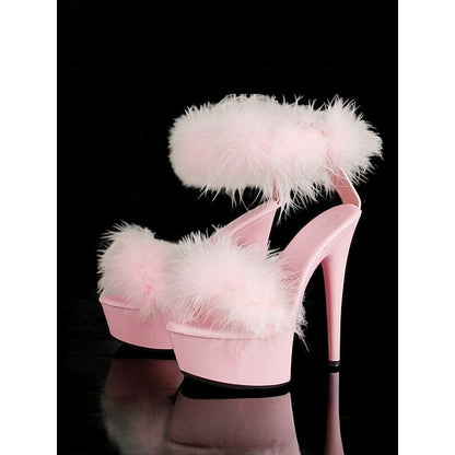 Fluffy Heels –Stylish Pink Platform High with Sandals