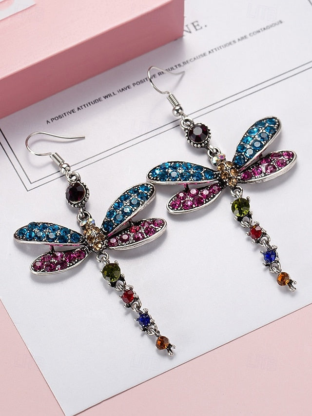 – Colorful Earrings Dragonfly Vintage Crystal Style