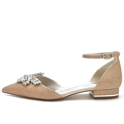 White Design Flats Rhinestone – Satin with Floral Women's