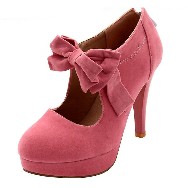 High Pumps Suede Heel Women's – Vintage Platform Bow Red