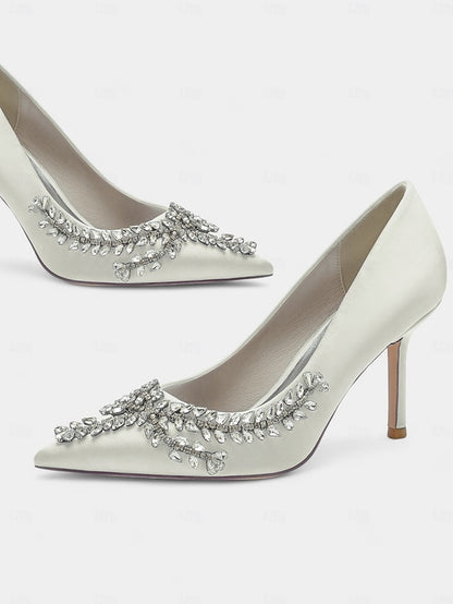 Rhinestone-Embellished Women's Satin – Stiletto Heels