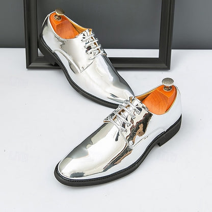 Patent Lace-Up Shoes Sleek Gold for Shiny – Leather Men