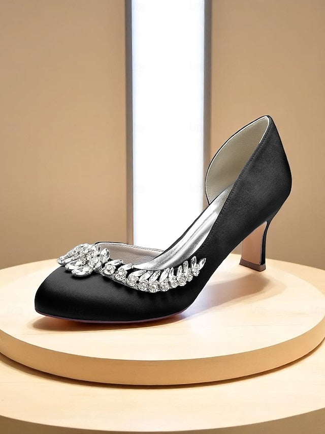 Satin Heel Silver Kitten - Low Heels Toe Women's Round