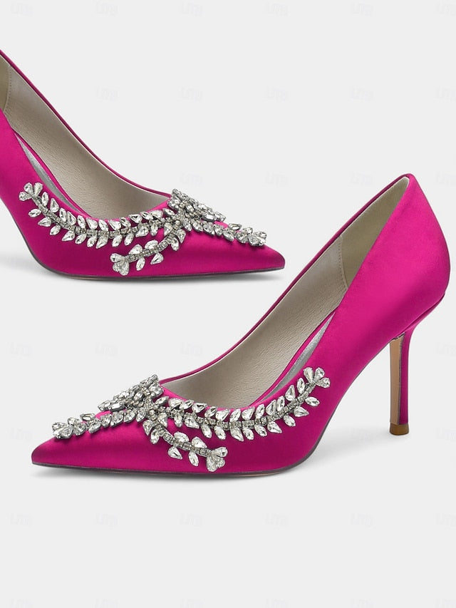 Rhinestone-Embellished Women's Satin – Stiletto Heels
