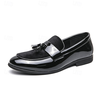 Men's Loafers Velvet Black Tassel Patent Leather – Faux