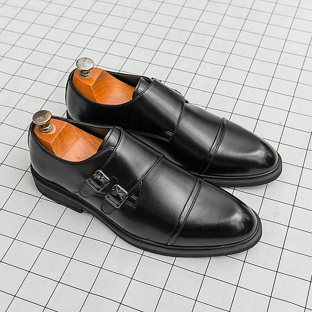 Shoes Faux Monk – Men's Strap Leather Double Dress Brown